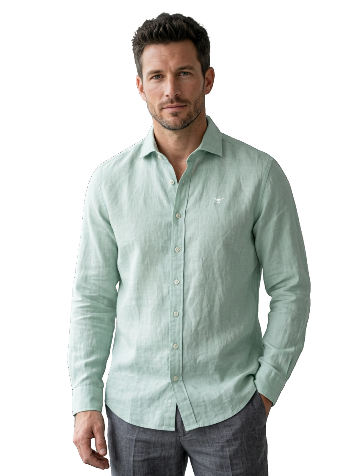 CAMISA 100 LINO CELESTE