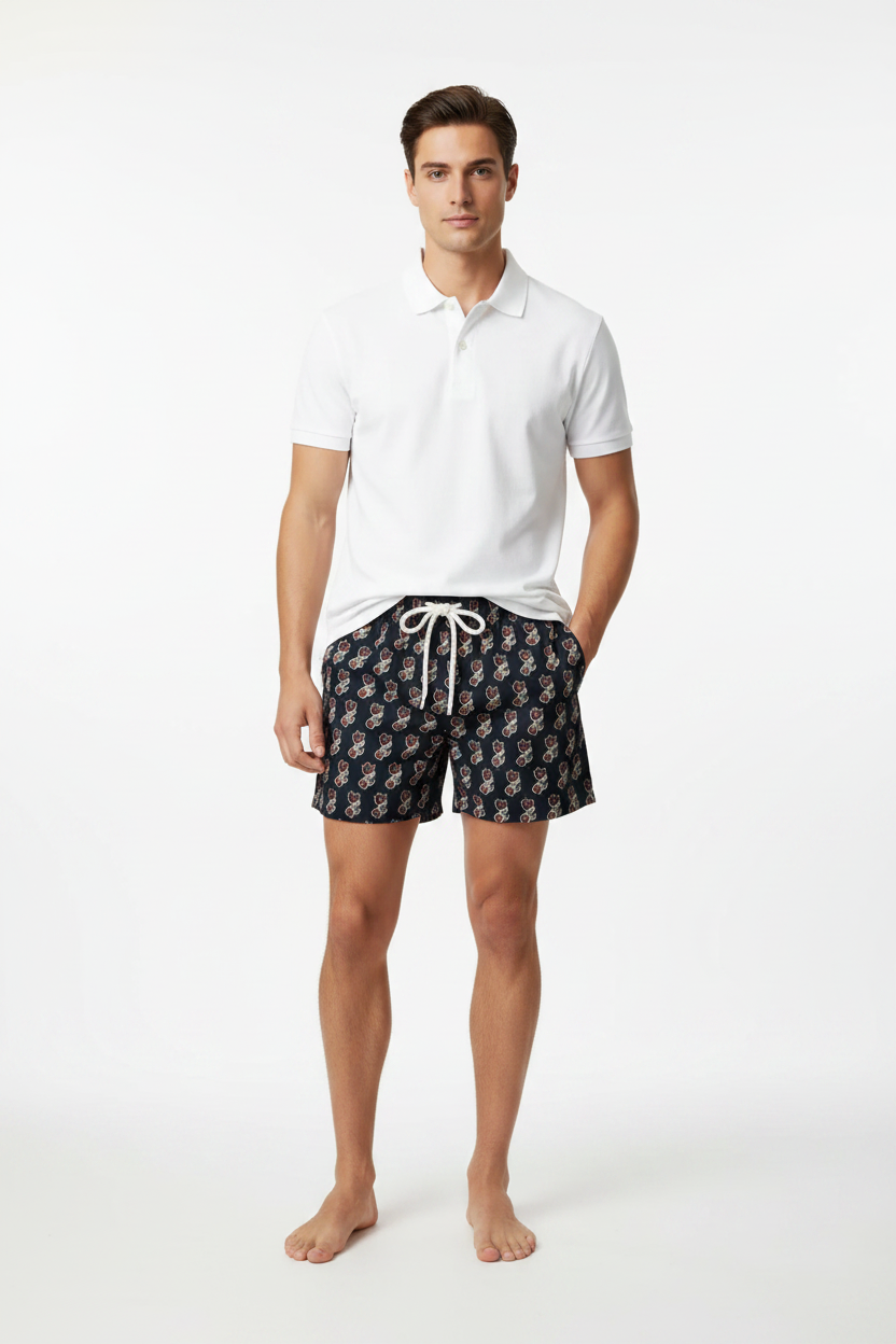 BAÑADOR Marino con Flores Granates
