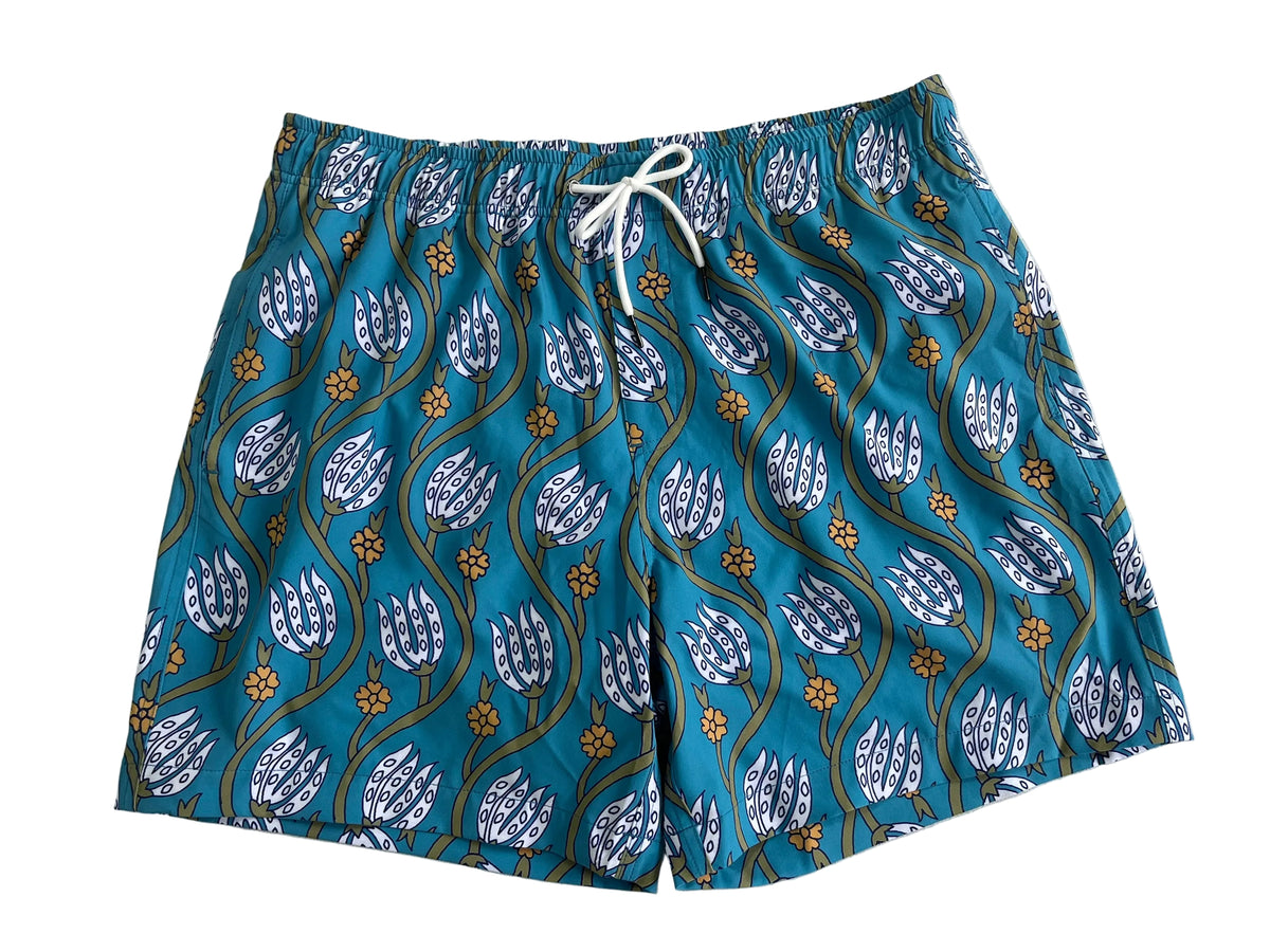 BAÑADOR Azul Estampado Floral Turco